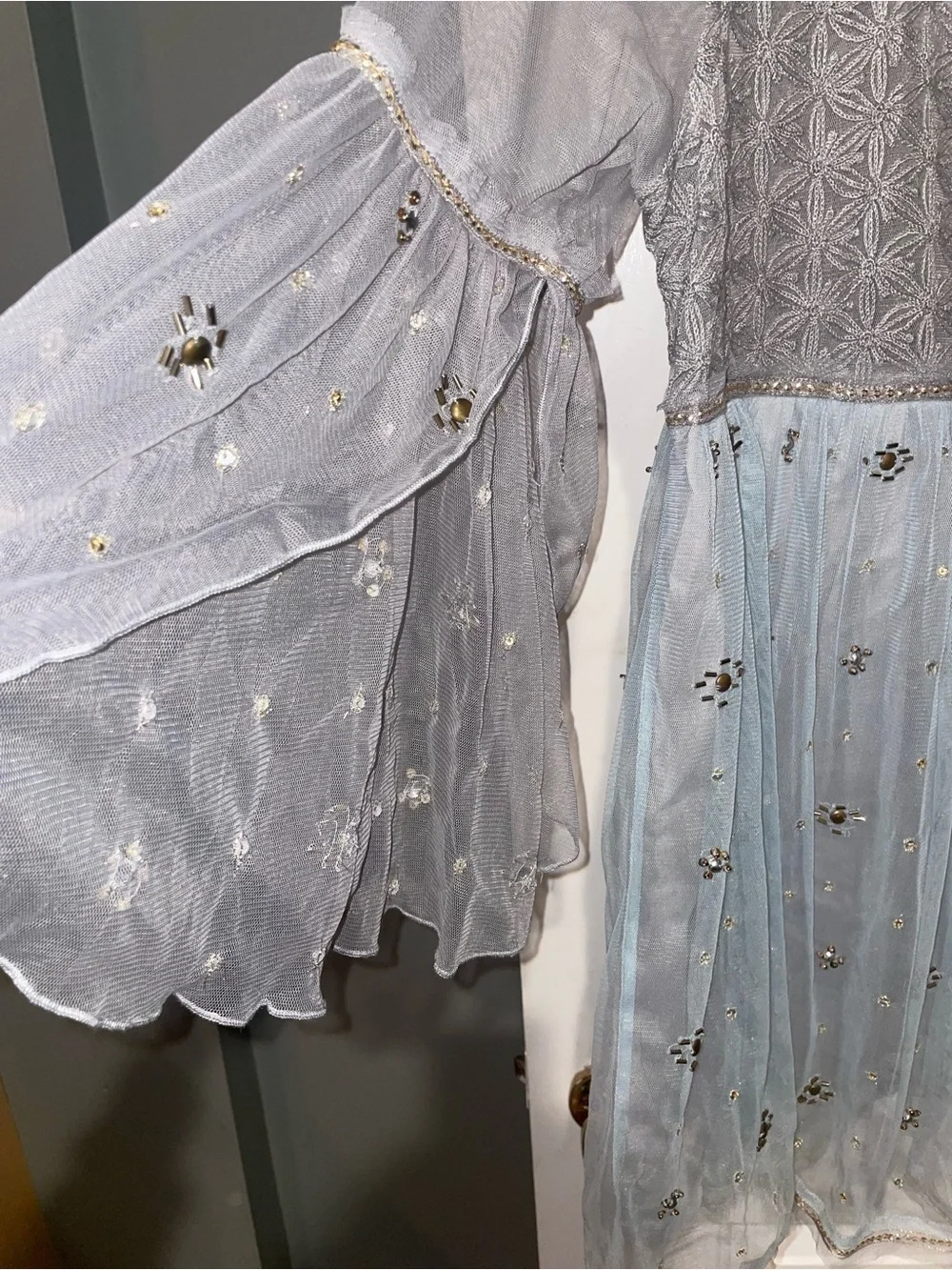 Free People Ethereal Sheer Embroidered Beaded Boho Babydoll Tunic Top 💙✨ L NWT!